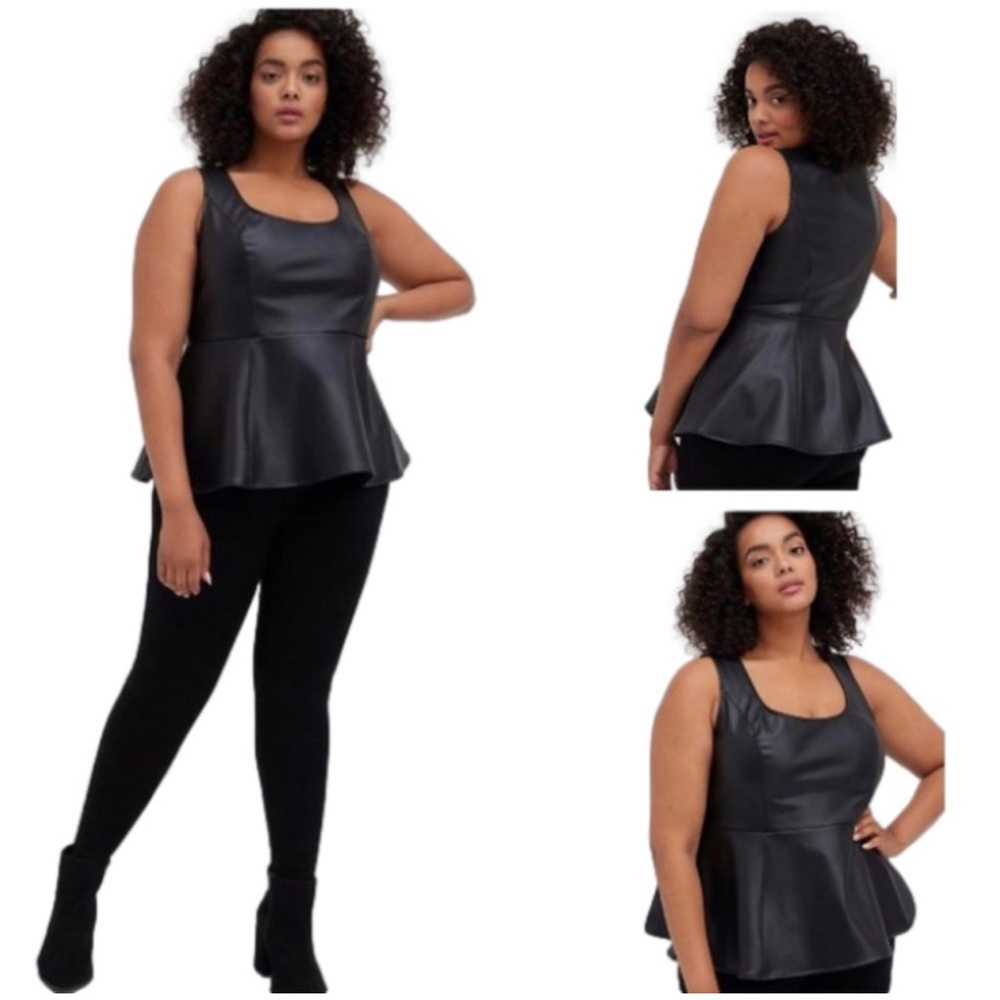 NWT Black  Peplum Faux Leather Top